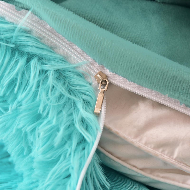 MorroMorn 5 PCS Shaggy Duvet Cover Bedding Set - Long Faux Fur Luxury Ultra Soft Cozy (Aqua, King/California King) - Image 5